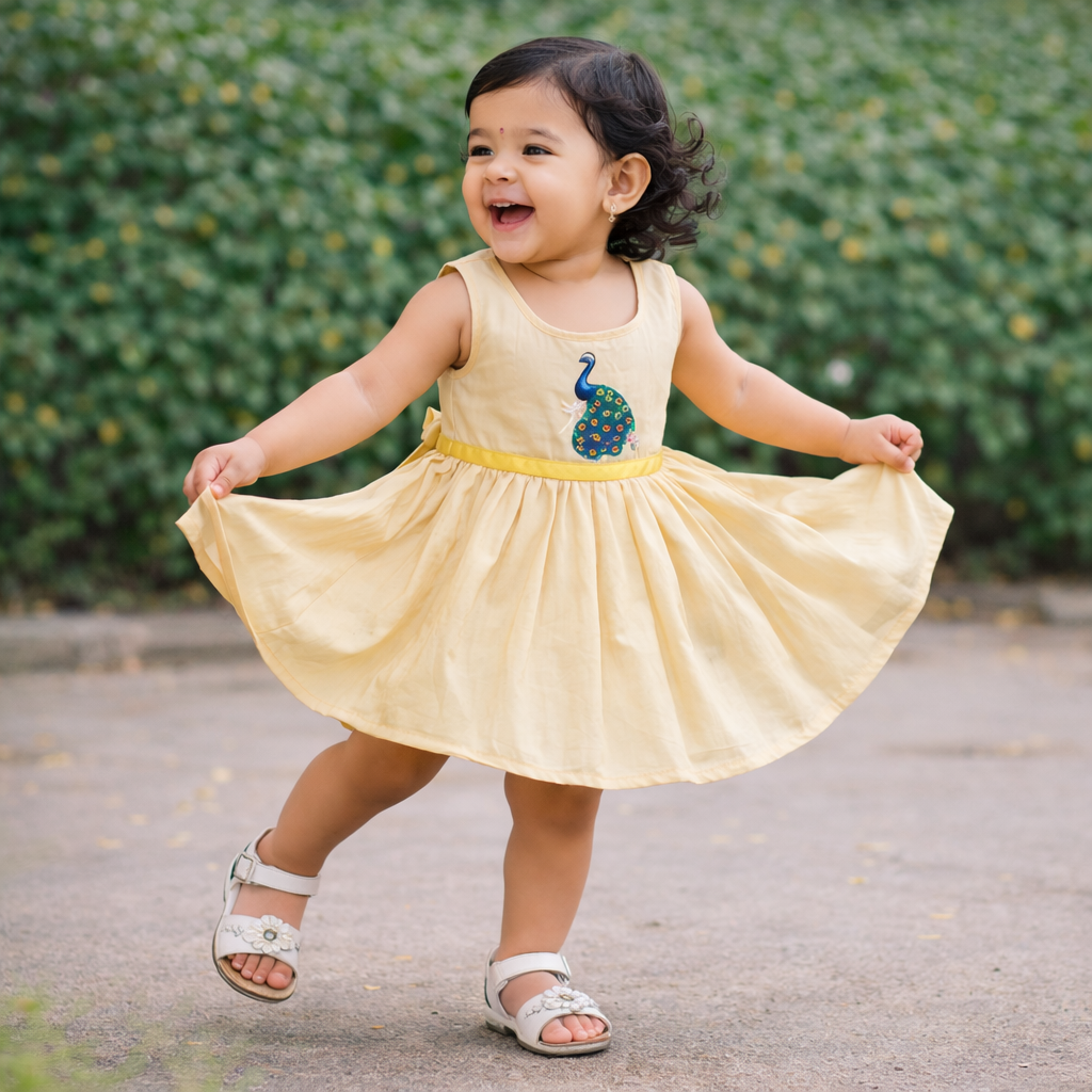 Girls Soft Finish Ethnic Dress (Beige)