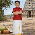Boys Ethnic Shirt with Dhoti Set(red-and-white-dhoti)
