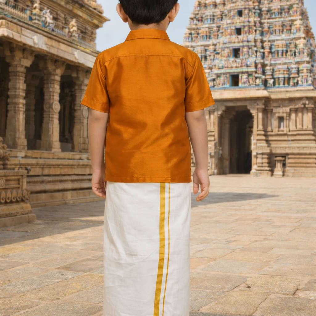 Boys Solid Colour Shirt and Dhoti Set(mustard-and-cream-dhoti)