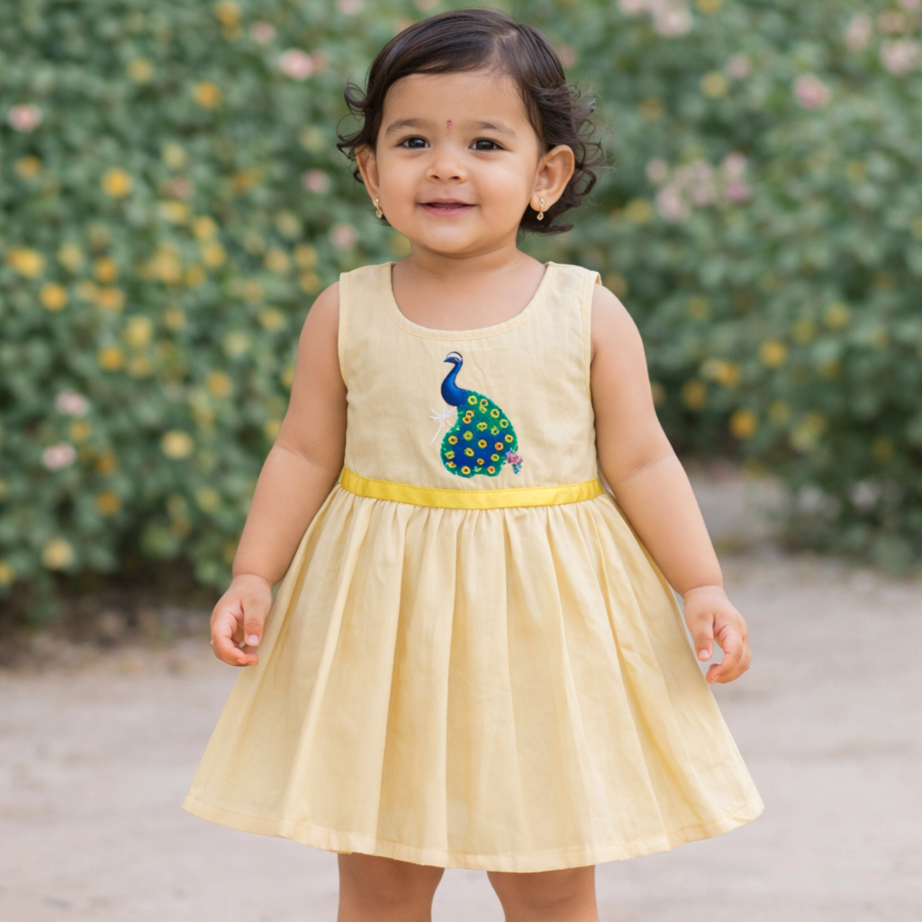 Girls Soft Finish Ethnic Dress (Beige)