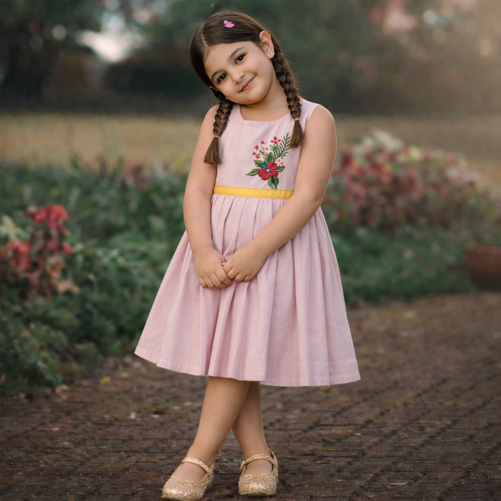 Girls Soft Finish Ethnic Dress (Pink)