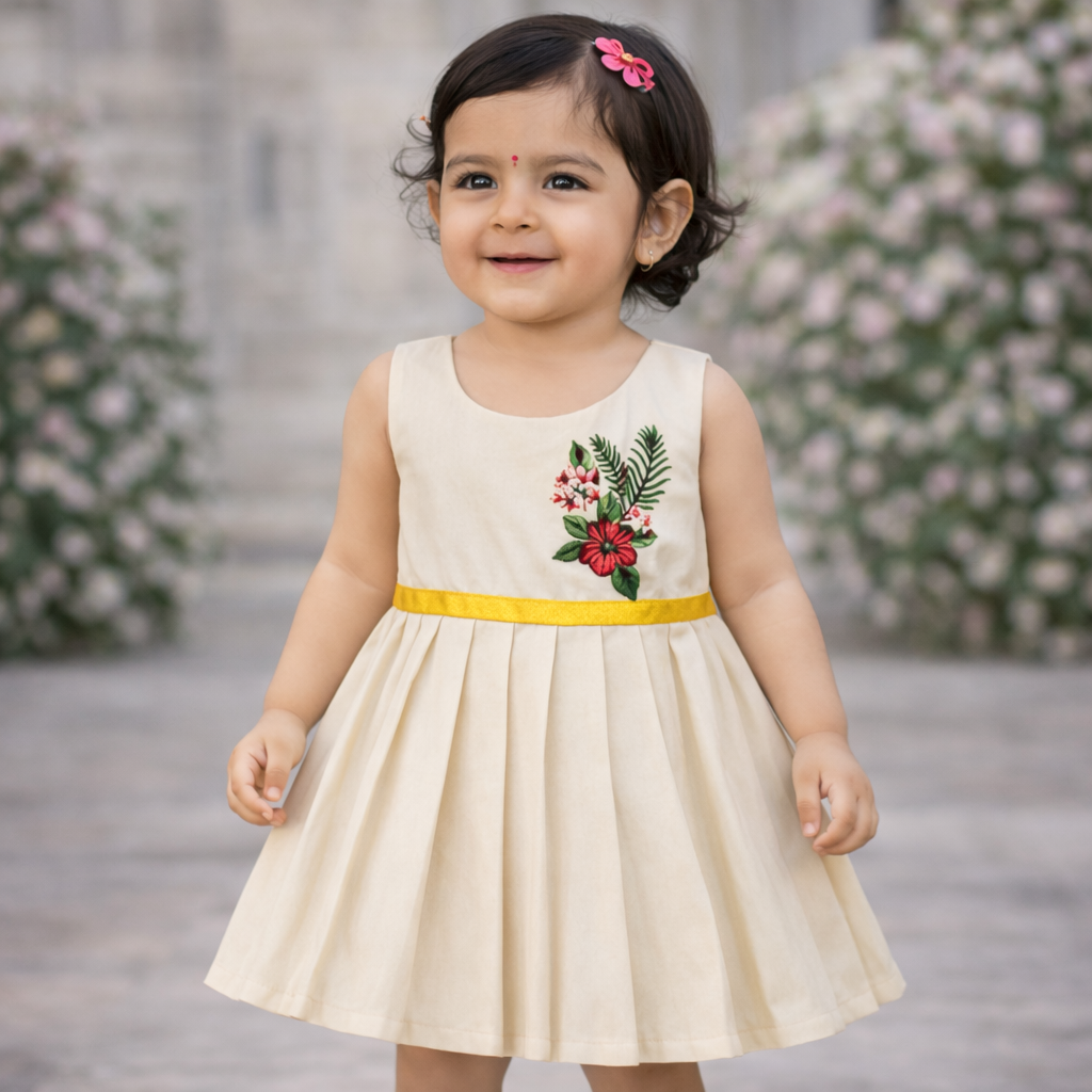 Girls Soft Finish Ethnic Dress (Light Biscuit)