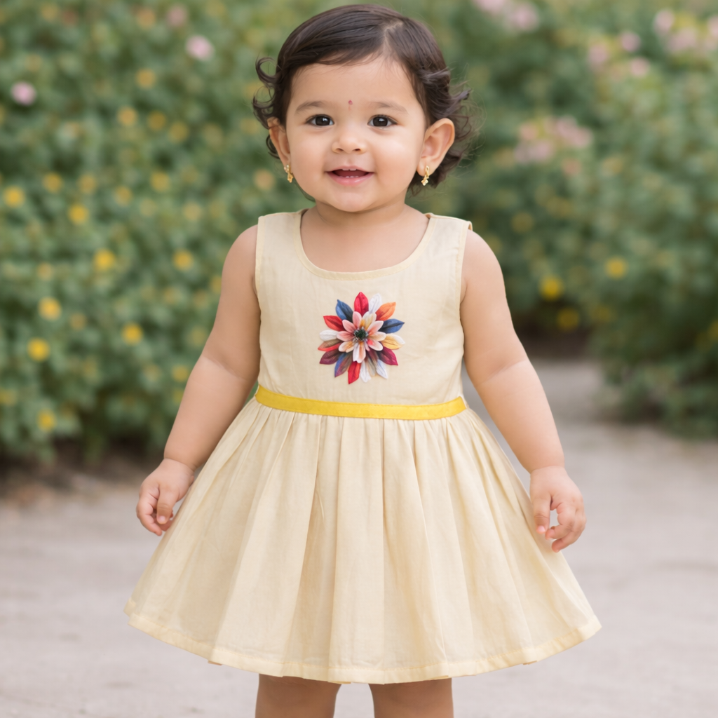 Girls Soft Finish Ethnic Dress (Cream)