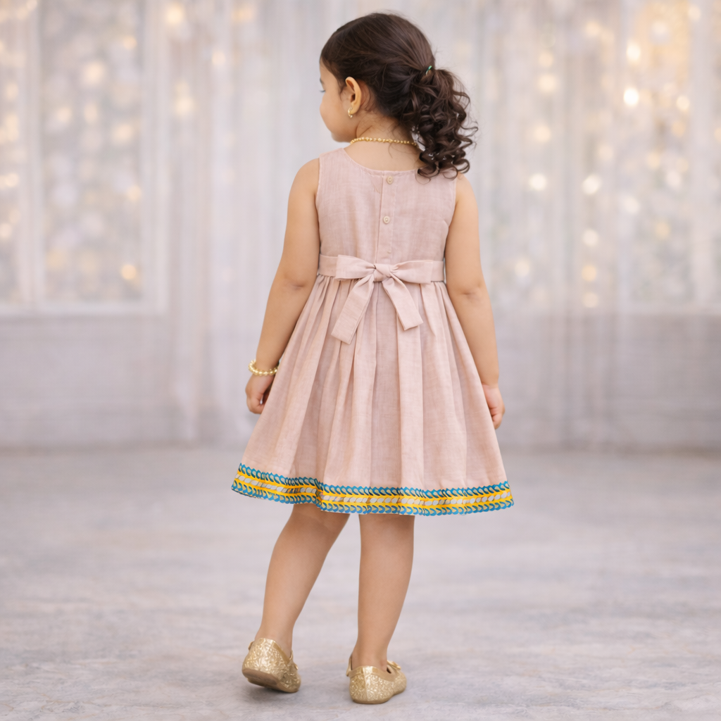 Girls Solid Color Ethnic Pavadai Set (Orange1)